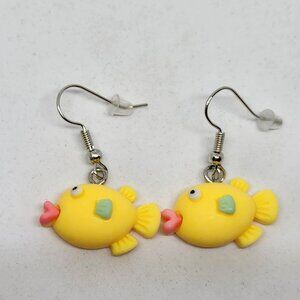 Yellow Fish Cute Cartoon Big Lips Resin Hook Dangle Earrings